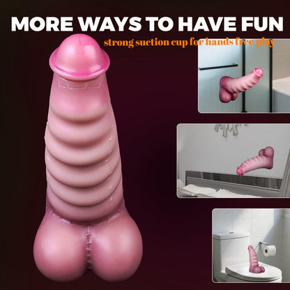 Gode Géant Rose Fantaisie avec Ventouse – Gode Monstre Nervuré en Spirale pour Femmes T/M/G | Domlust