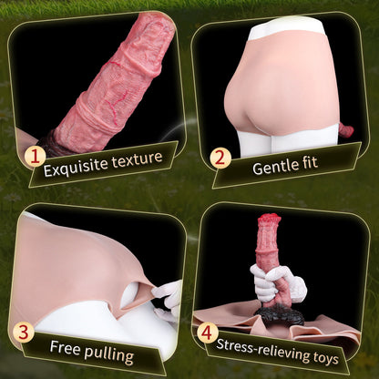 Horse Cock Sleeve Panty — Wearable Platinum Silicone Fantasy Penis Extender with Vibration