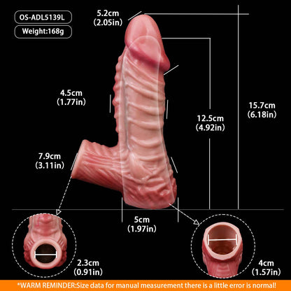 Muscle-Flex Realistic Silicone Cock Sleeve with Dual-Channel Stim & Locking Ring — Bigger, Thicker, Longer for Him