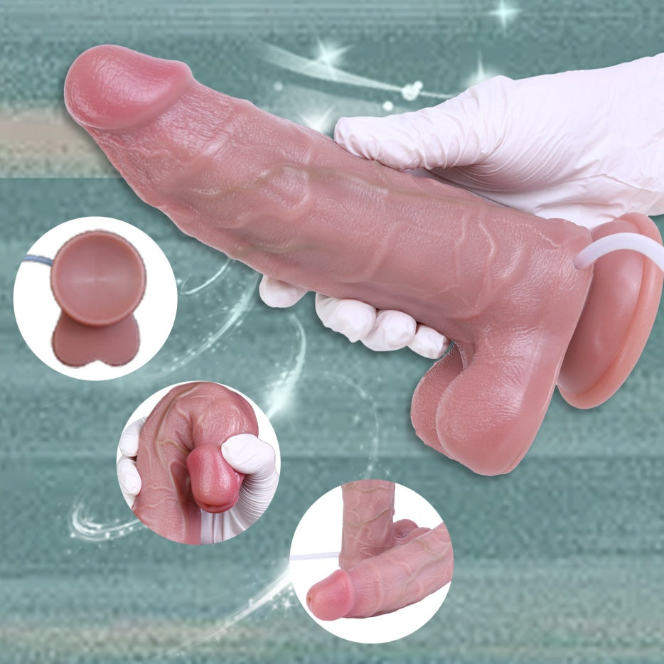Domlust Dual-Density Squirting Realistischer Dildo – Platin-Silikon Strap-On Harness Kompatibles Sexspielzeug für Lesben