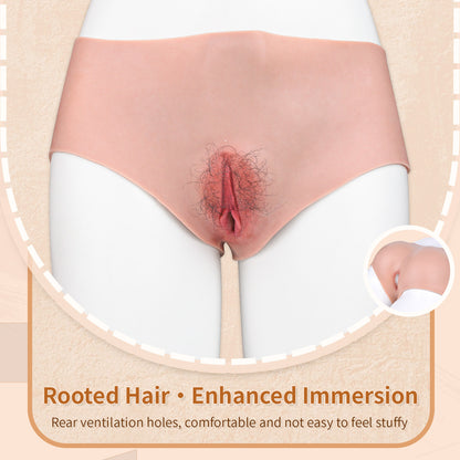Wearable Platinum Silicone Realistic Pussy Panties — Fake Vagina for Crossdressing & Couples Play
