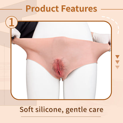 Wearable Platinum Silicone Realistic Pussy Panties — Fake Vagina for Crossdressing & Couples Play