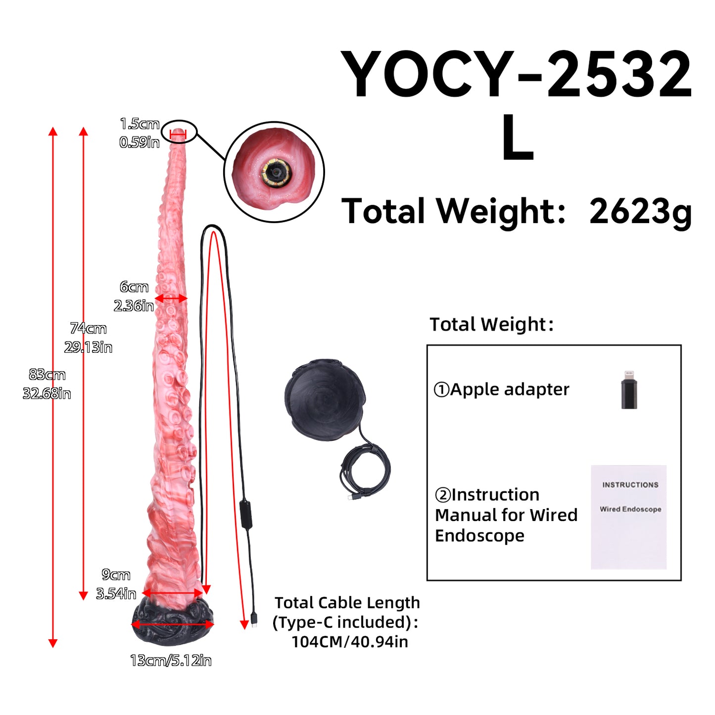 Deep Abyss Tentacle Long Dildo — Platinum Silicone, Sucker-Array Texture, 3MP HD Camera & 4 Sizes S/M/L/XL