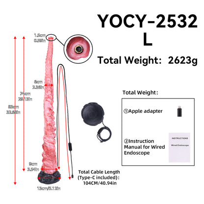 Deep Abyss Tentacle Long Dildo — Platinum Silicone, Sucker-Array Texture, 3MP HD Camera & 4 Sizes S/M/L/XL