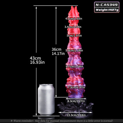Crimson Tide — Marbled Red-Purple Tentacle Long Dildo, Platinum Silicone, Full-Shaft Sucker Rows & Sculpted Octopus Base