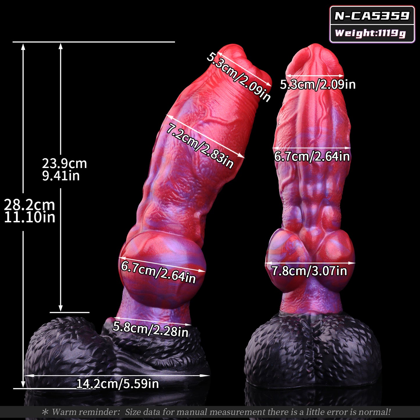 Crimson Bloom — Knotted Fantasy Dog Dildo in Platinum Silicone, Crimson-Violet Marble, Radial Petal Crown, Vein-Ridge Shaft & Plush Testicle Suction Base
