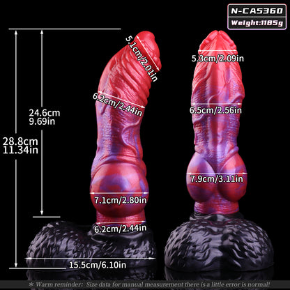 Scarlet Wraith — Knotted Fantasy Dog Dildo in Platinum Silicone, Crimson-Violet Marble, Nodule Corona, Rope-Twist Shaft, Wing Protrusions & Scale Testicle Suction Base