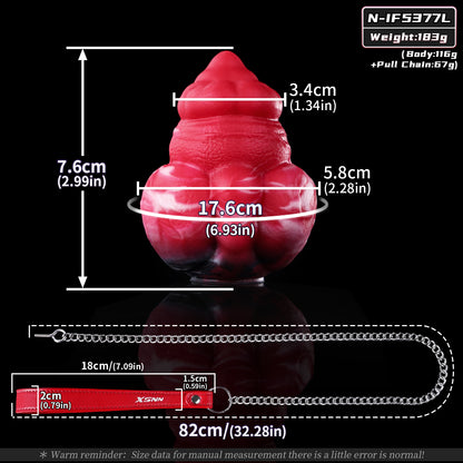Infernal Lava Silicone Egg with Steel Traction Leash – Multi-Zone Platinum Fantasy Plug for Deep Vaginal, Anal & Oral BDSM Play