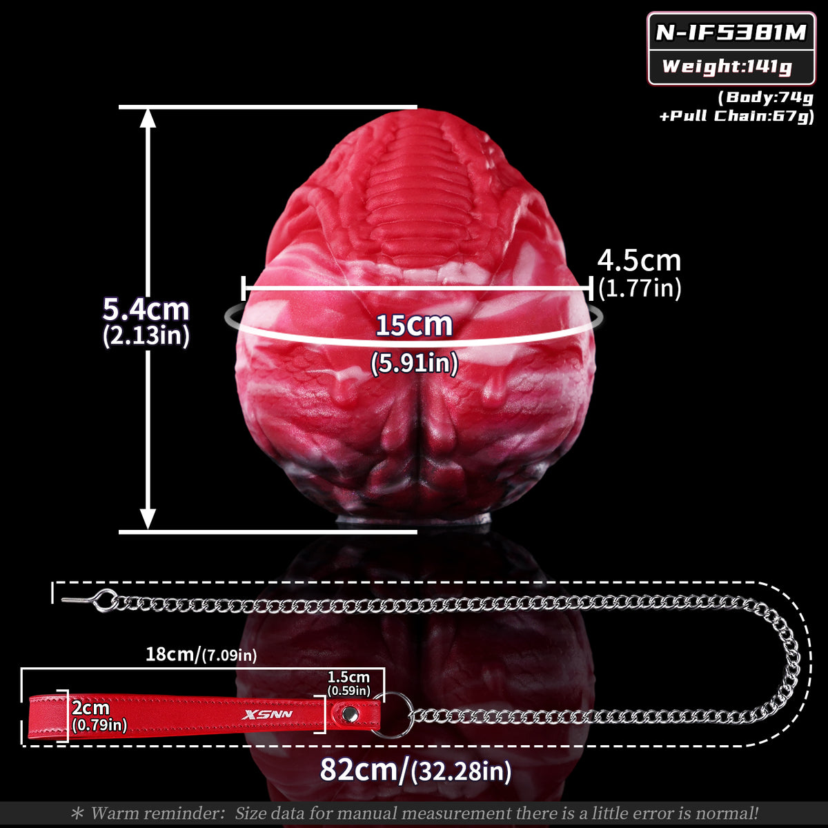 Plug anal et vaginal œuf monstrueux infernal en silicone avec chaîne-laisse robuste (tailles M/L)
