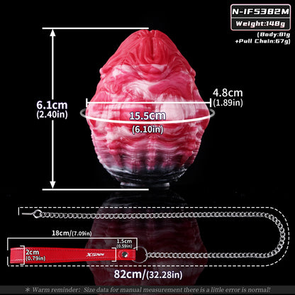 Infernal Ripple Liquid Silicone Egg Gag & Deep Chamber Plug with 304 Steel Leash Chain & Leather Handle (M/L)