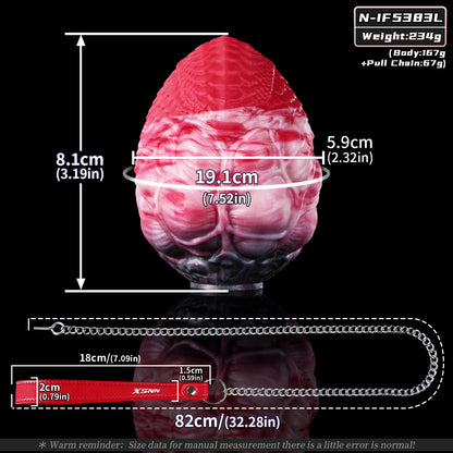 Dragon Scale Silicone Egg Anchor Plug & Restraint Gag with 304 Steel Leash & Red Leather Handle (M/L)