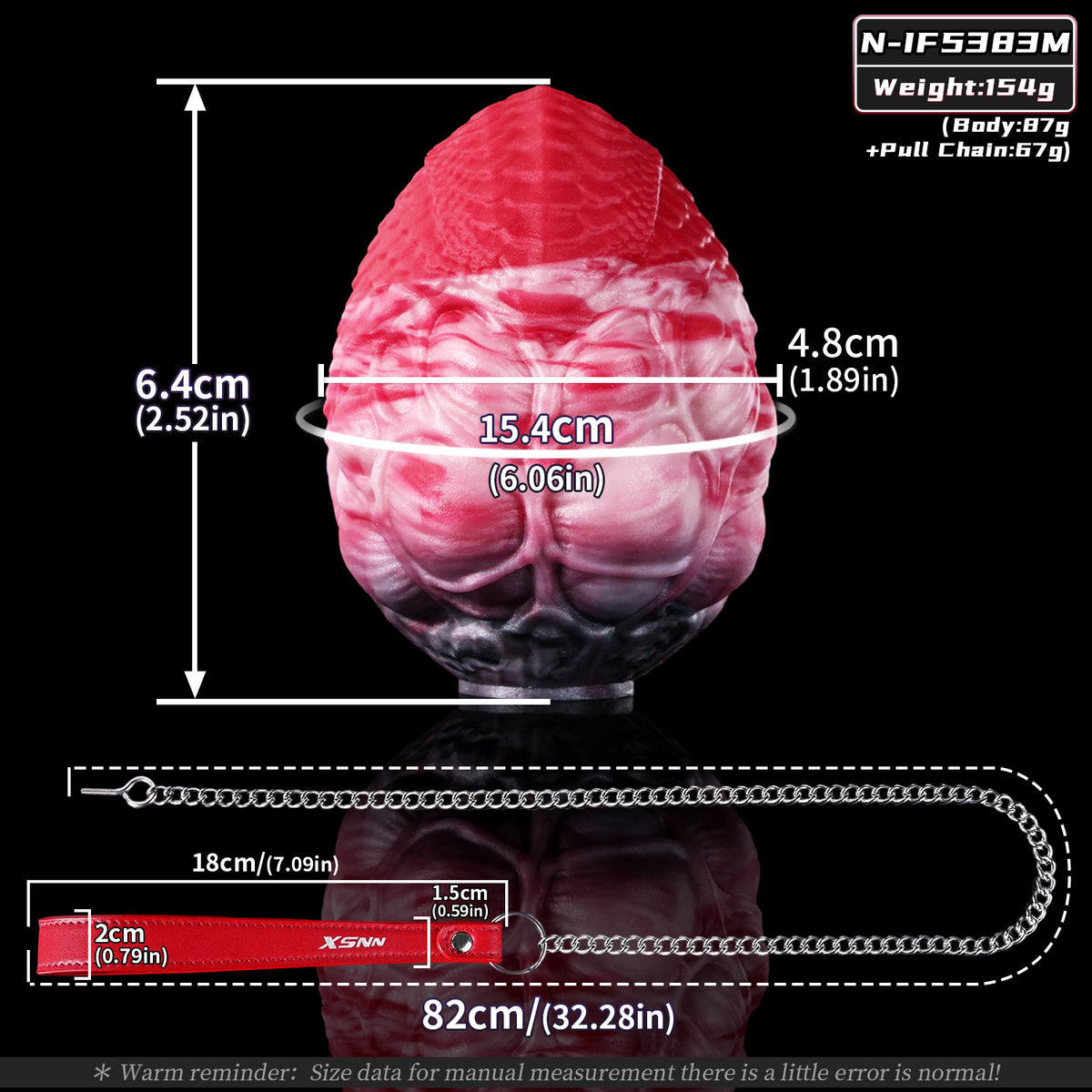 Dragon Scale Silicone Egg Anchor Plug & Restraint Gag with 304 Steel Leash & Red Leather Handle (M/L)