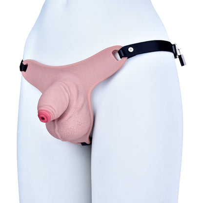 Realistic Silicone Chastity Pants — Wearable Male Cock Cage with Leather Harness for BDSM Play