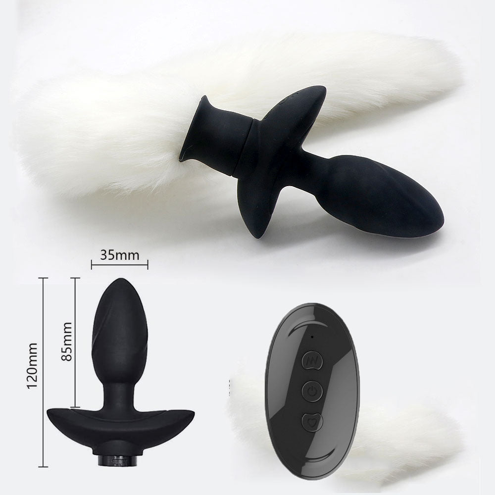 Fake Fox Tail Butt Plug - Remote Control Vibrating Analplug Rotating Panty Vibrator Role Play