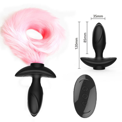 Fake Fox Tail Butt Plug - Remote Control Vibrating Analplug Rotating Panty Vibrator Role Play