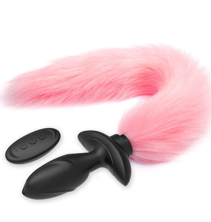 Fake Fox Tail Butt Plug - Remote Control Vibrating Analplug Rotating Panty Vibrator Role Play