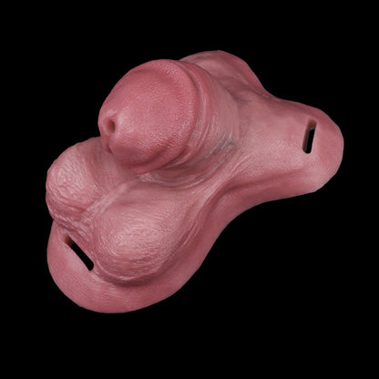 Leather Strap On Realistic Male Chastity Cage – Flesh Silicone Erection Control Chastity Pants