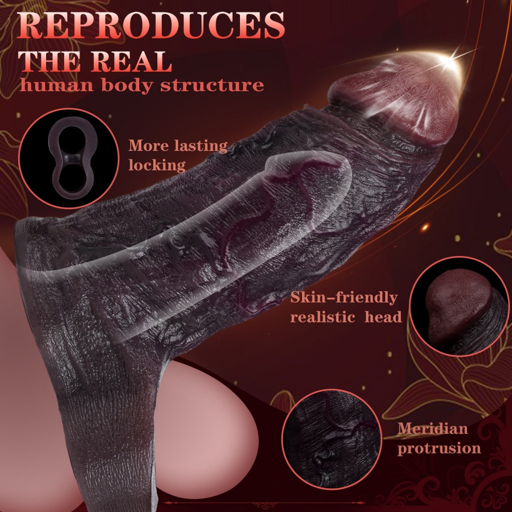 Realistic Black Silicone Penis Sleeve-Cock Extender & Erection Enhancer Sex Toy for Men