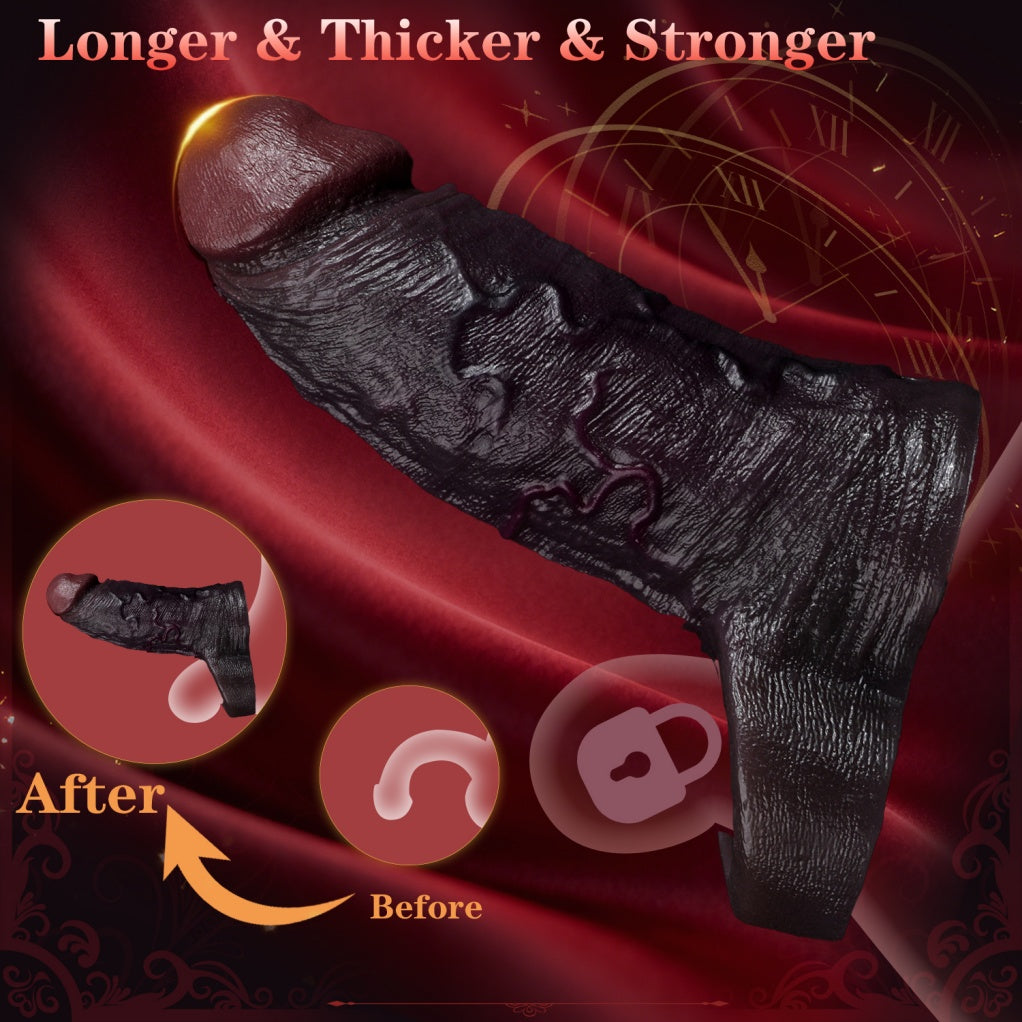Realistic Black Silicone Penis Sleeve-Cock Extender & Erection Enhancer Sex Toy for Men