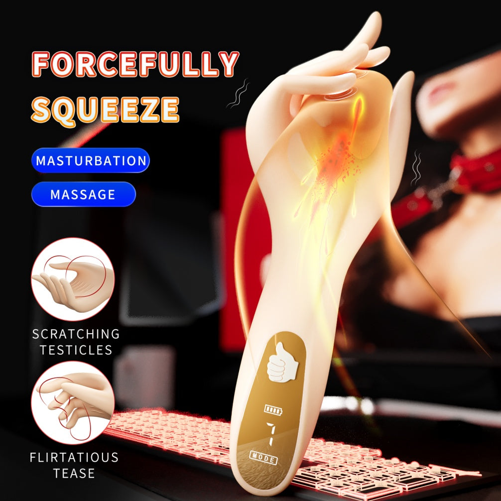 Realistic Hand-Shaped Silicone Male Masturbator – Vibrating Penis Massage Stroker with LCD Display & Endurance Training