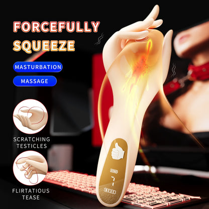 Realistic Hand-Shaped Silicone Male Masturbator – Vibrating Penis Massage Stroker with LCD Display & Endurance Training