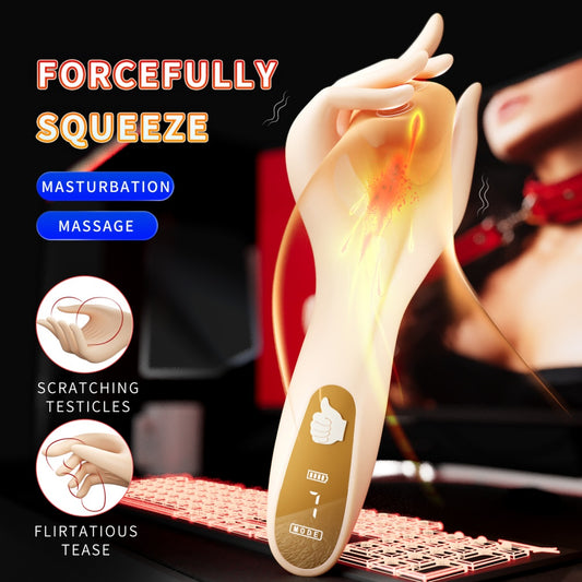 Realistic Hand-Shaped Silicone Male Masturbator – Vibrating Penis Massage Stroker with LCD Display & Endurance Training