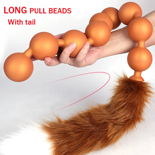 Long Anal Beads BDSM Tail Butt Plug - Big Anal Expansion Luminous Anal Sex Toy