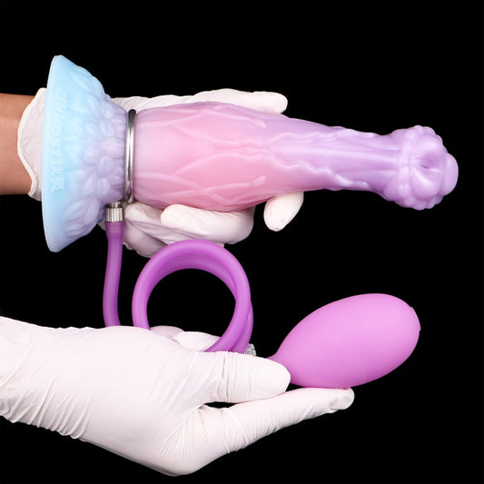 Aufblasbarer Drachen-Dildo – Rosa Silikon, 4–7,3 cm verstellbarer Umfang, Fantasy | Domlust