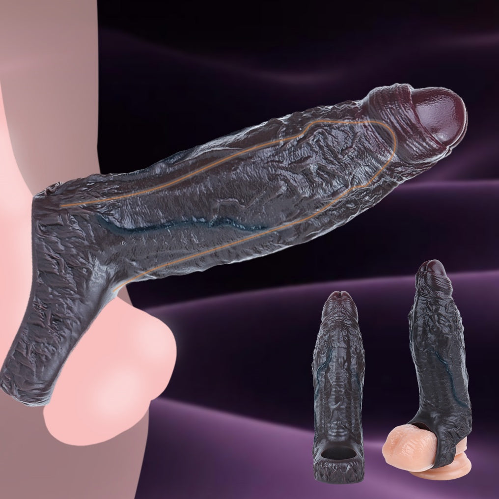 Realistic Silicone Penis Sleeve & Extender - Wearable Girth Enhancer with Delay Cock Ring