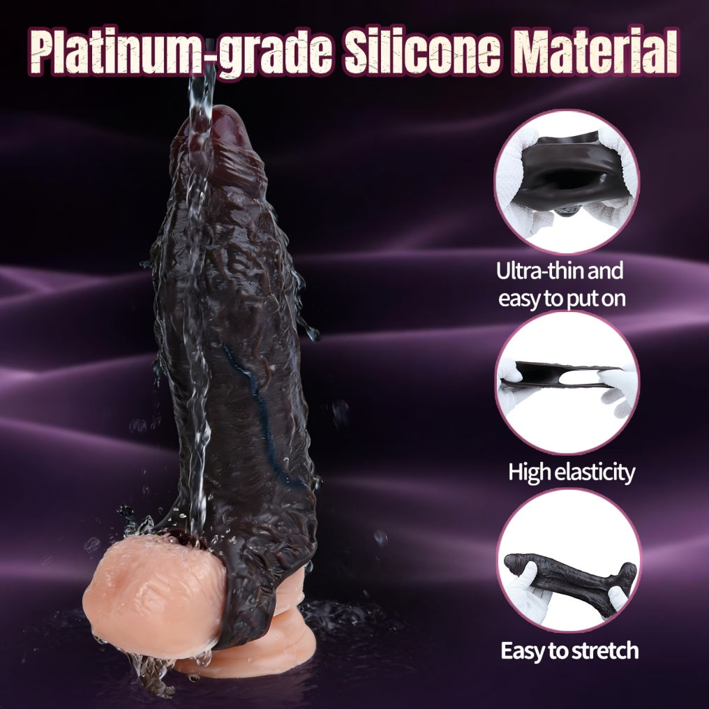 Realistic Silicone Penis Sleeve & Extender - Wearable Girth Enhancer with Delay Cock Ring