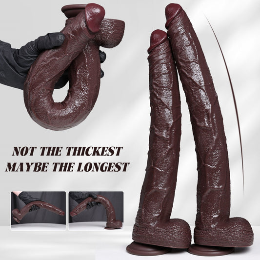 Super Long Fantasy Black Dildo with Suction Cup – Realistic Soft Silicone & Deep Insertion Prop