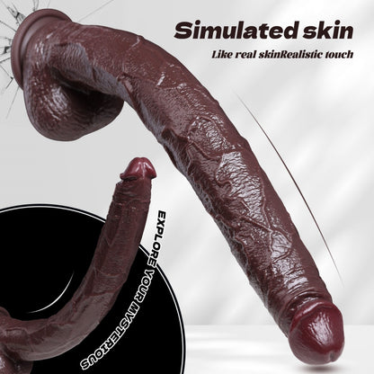 Super Long Fantasy Black Dildo with Suction Cup – Realistic Soft Silicone & Deep Insertion Prop
