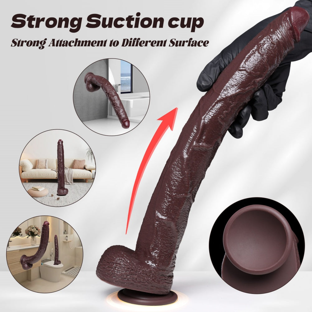 Super Long Fantasy Black Dildo with Suction Cup – Realistic Soft Silicone & Deep Insertion Prop