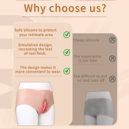 Rooted-Hair Silicone Pussy Panties with Penetrable Channel — Wearable Fake Vagina for Realistic Couples Play
