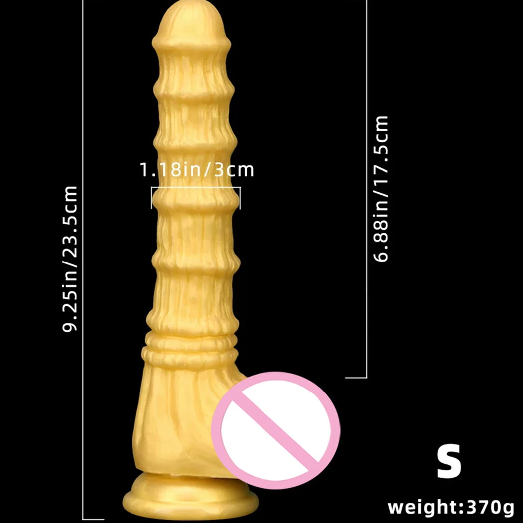 Huge Fantasy Anal Dildo Butt Plug - Golden Knotted Silicone Dildos Suctions Cup Sex Toy