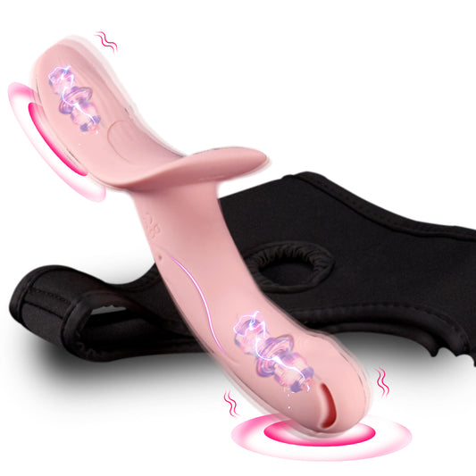 Vibrierender Strapon-Dildo für Lesben – doppelseitiger rosa Analdildo, G-Punkt-Vibrator, Klitorisstimulator