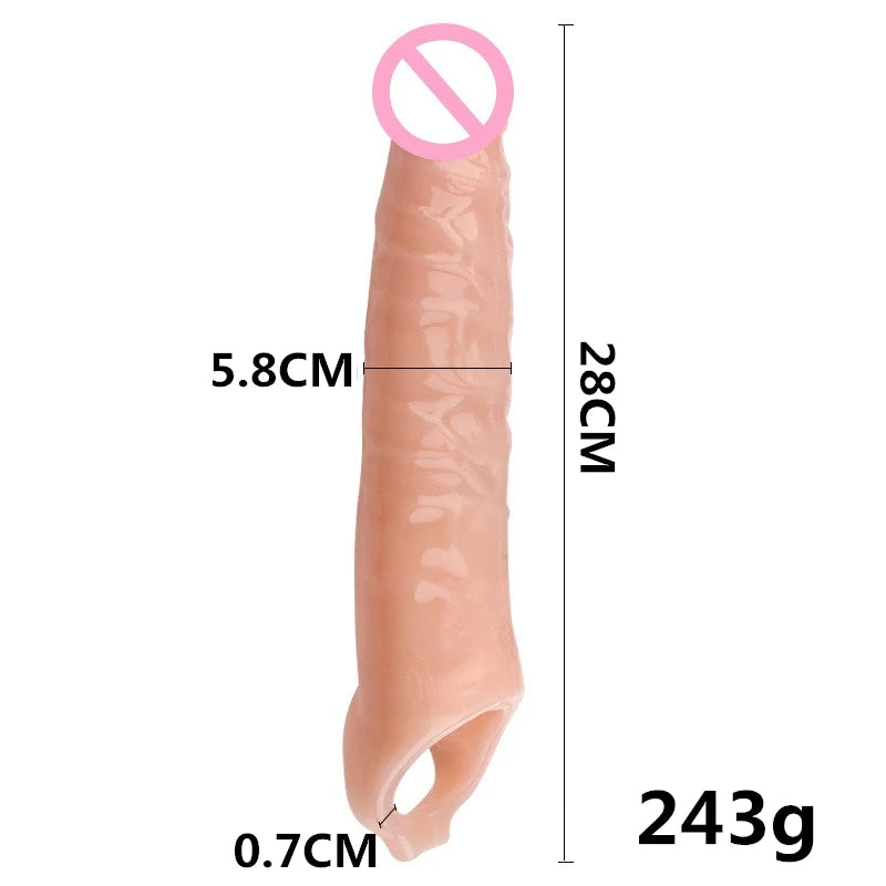 Big Cock Sleeve Penis Extender Male Sex Toy - Silicone Lifelike Dildo Condom Delay Ejaculation