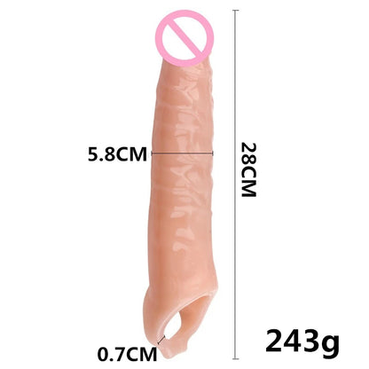 Big Cock Sleeve Penis Extender Male Sex Toy - Silicone Lifelike Dildo Condom Delay Ejaculation
