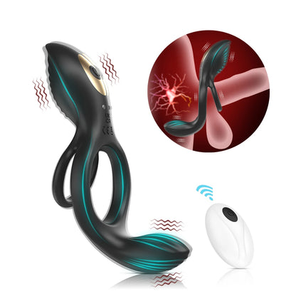 APP Remote Controlled Vibrating Cock Ring Male Sex Toys - Dual Rings Penis Massage Trainer