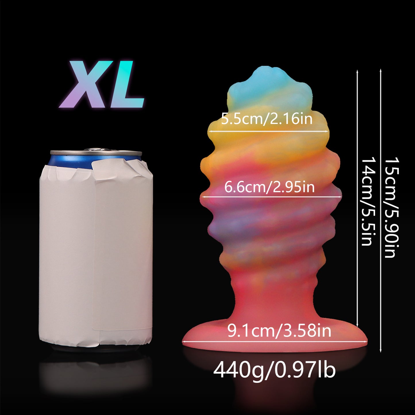 Leuchtender Conch-Analdildo-Buttplug - Bunter Spiral-Monsterdildo, Vaginal-Prostata-Massagegerät