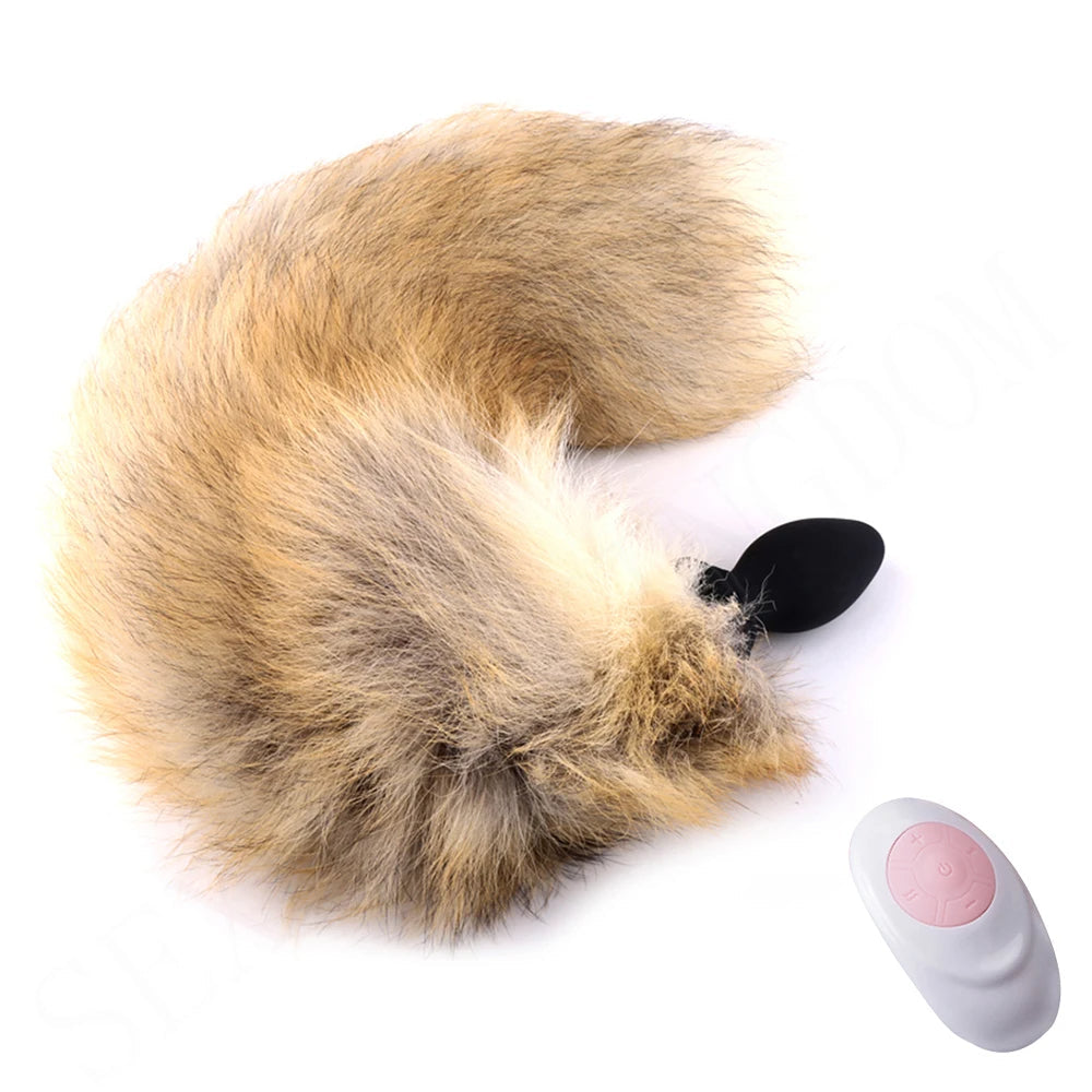 Remote Control Fox Tail Vibrating Butt Plug - Fantasy Animal Role Play Furry BDSM Sex Games
