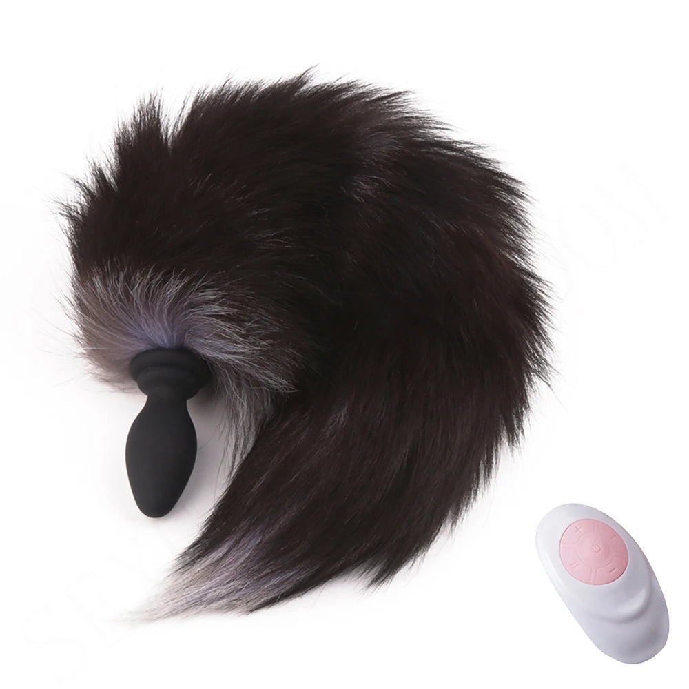Remote Control Fox Tail Vibrating Butt Plug - Fantasy Animal Role Play Furry BDSM Sex Games
