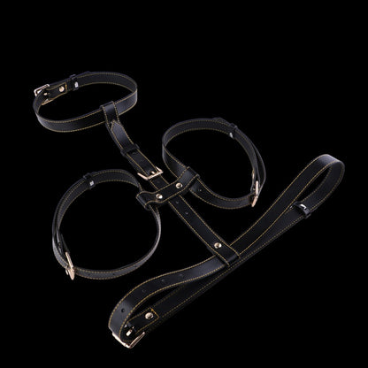 Strap-On-Bondage-Brustgeschirr-Set aus Leder – BDSM-Trainings- und Eroberungsspielzeug