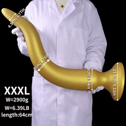 Gode anal extra-long Fantasy Dragon – Sextoys d'expansion anale en silicone doré pour femmes