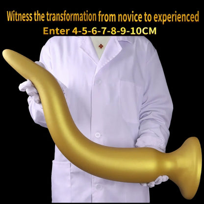 Gode anal extra-long Fantasy Dragon – Sextoys d'expansion anale en silicone doré pour femmes