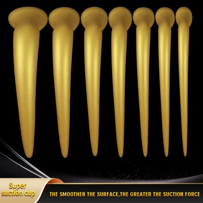 Gode anal extra-long Fantasy Dragon – Sextoys d'expansion anale en silicone doré pour femmes