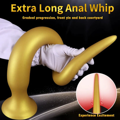 Gode anal extra-long Fantasy Dragon – Sextoys d'expansion anale en silicone doré pour femmes