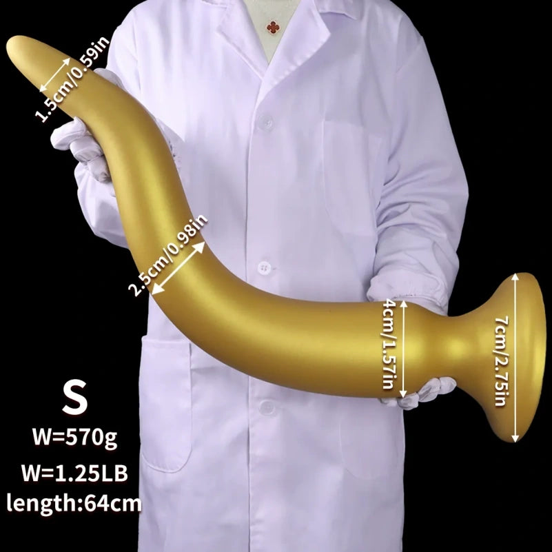 Gode anal extra-long Fantasy Dragon – Sextoys d'expansion anale en silicone doré pour femmes