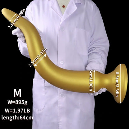 Gode anal extra-long Fantasy Dragon – Sextoys d'expansion anale en silicone doré pour femmes