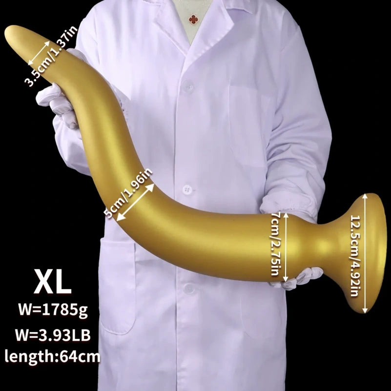 Gode anal extra-long Fantasy Dragon – Sextoys d'expansion anale en silicone doré pour femmes